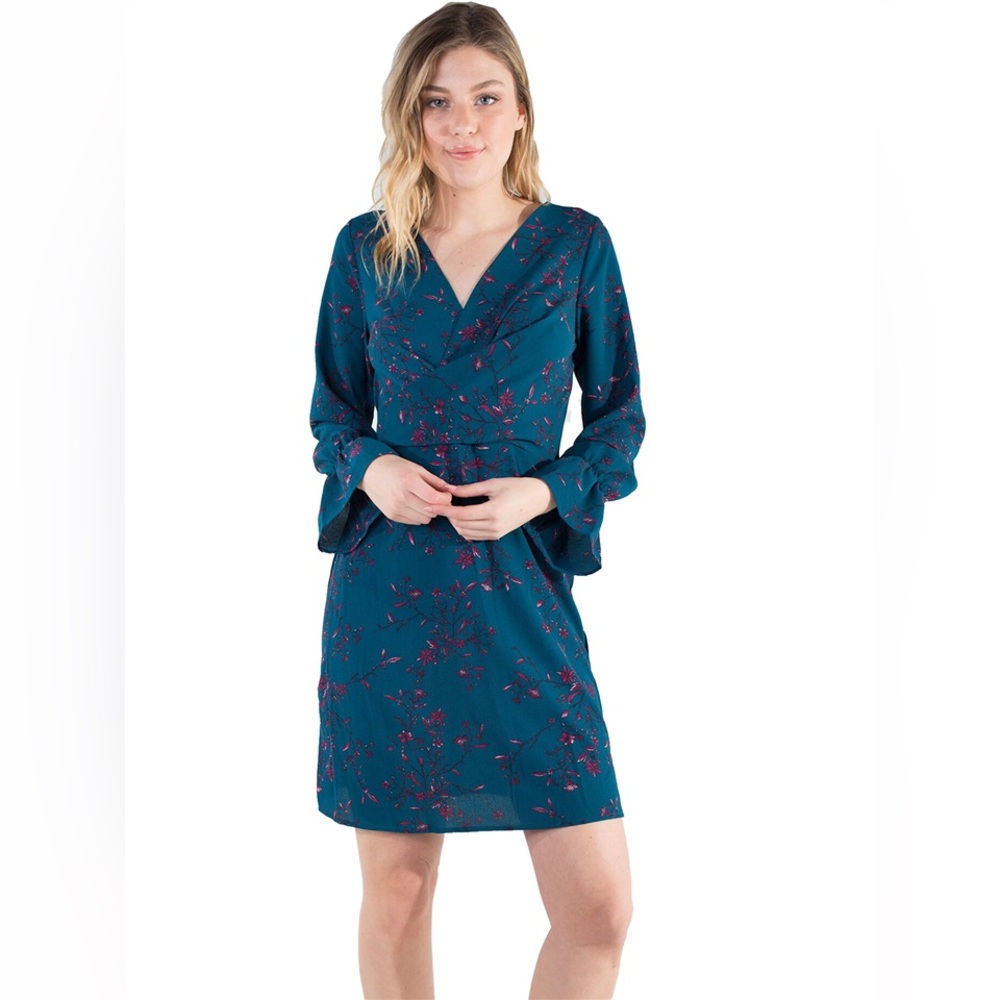Eyeshadow Faux Wrap 3/4 Sleeve Floral Dress